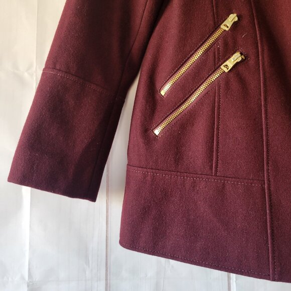 Guess Wool Women’s M, Maroon w/Gold Zippers Jacket, Moto Jacket, Full Zip & Full - Picture 3 of 13